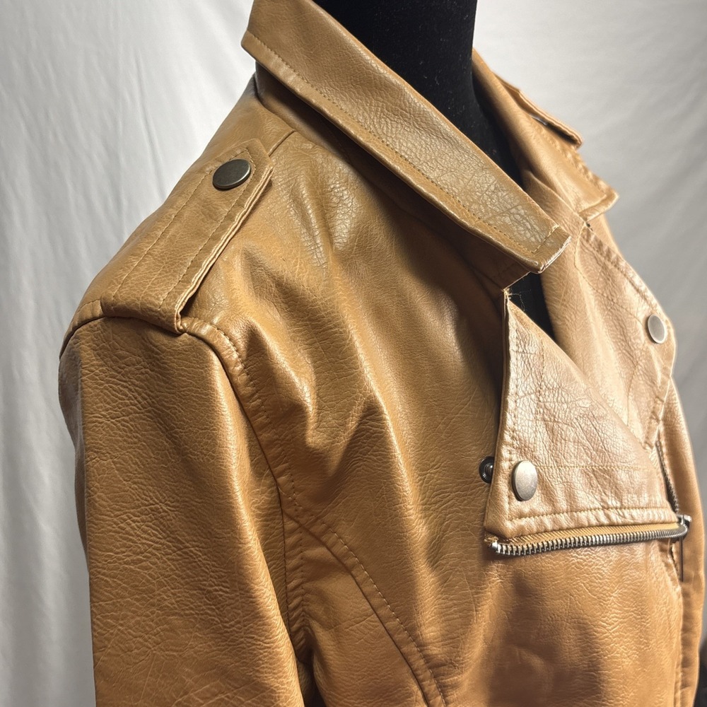 NewAeropostale Faux Light Brown‎ Leather Moto Jacket Size L - Picture 10 of 11